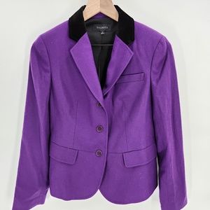 Talbots Purple Wool Blazer with Black Velvet Trim Collar Size 4